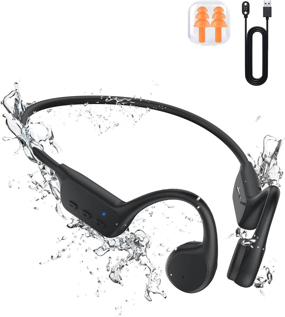 Bone Conduction Headphones, Bluetooth 5.3 Swimming IPX8 Waterproof Built-in 32GB Memory Large Capacity Battery Suitable for for Running, Cycling, Black