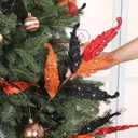 HyDren 10 Pcs Christmas Glitter Leaves Large Ornaments for Christmas Tree Picks Sprays Artificial Stems Branches Twigs Sprigs Floral for Xmas Tree Wreath Garland Vase DIY Decor(Red Black Orange)