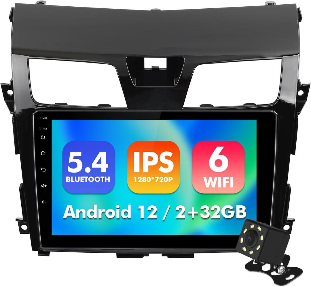 10.1 Inch WiFi 6 IPS Touchscreen Android 12 Bluetooth 5.4 Car Stereo for Nissan Altima with Wireless CarPlay & Android Auto 2+32GB Car Radio, Support GPS, FM Radio, Backup Camera, SWC,Dual USB (Without Physical Buttons)