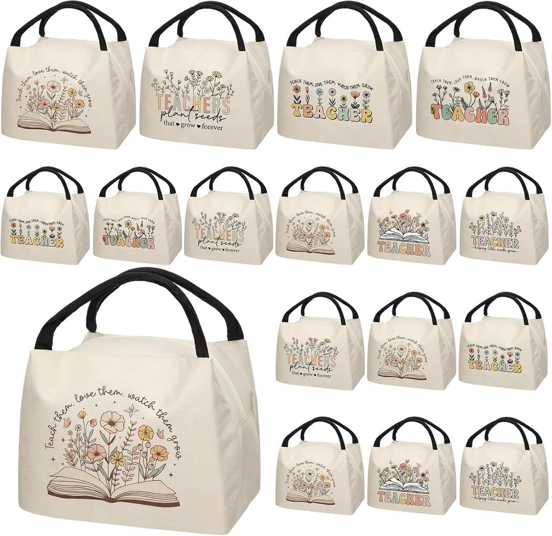 Teacher Appreciation Gifts Bulk Back to School Thank You Insulated Lunch Bags Teacher Reusable Lunch Bags Leakproof Totes End of Year Appreciation Gift for Men Women(12 Pcs,Floral)