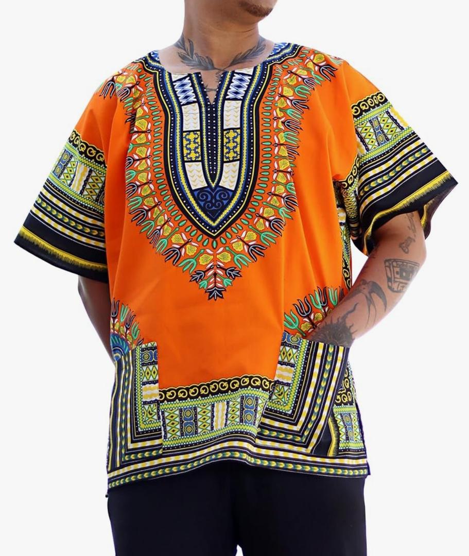 DA'IKI Dashiki Cotton Shirt African Tribal Kaftan Boho Caftan Unisex Size XL