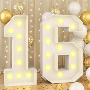 Bugame Light Up Numbers 4FT, Number 16 Light Up Sign Marquee Numbers 4 Feet Tall, Large 16 Marquee Number for 16th Birthday Party Decorations Mosaic Número