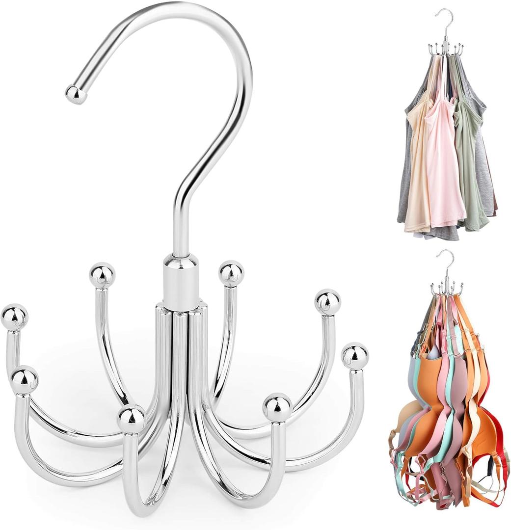 ZEDODIER Tank Top Hanger, Rotatable Bra Organzier for Closet, Max 24 Storage Capacity Sport Bra Holder, Metal Space Saving Closet Organizers and Storage, Silver (1 Pack)
