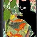 12x16 Floating Framed Canvas Wall Art Prints,Abstract Black Cat Watching Fish Canvas Art Prints,Suit for Kitchen Office Living Room Bedroom Bathroom, 12x16 Black Floating Frame (CB1216-004)