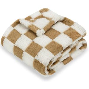 HOMRITAR Super Soft Baby Blankets for Boys Girls Warm Cozy Reversible Checkerboard Toddlers Blanket, Fluffy Fuzzy Plush Lightweight Bed Blanket with Chessboard Grid Design 350GSM Khaki 30 x 40 Inch