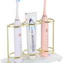 Emibele Electric Toothbrush Holder, 3 Slots 2-Layer Resin Electric Toothbrush Holder Bathroom Toothpaste Razor Storage Non-slip Organizer for Bathroom Toothbrush Toothpaste Cleanser, Gold Marble White