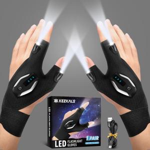 KEZKALS Fathers Day Gifts for Men Rechargeable Flashlight Gloves, Anniversary Birthday Easter Gifts for Men Dad Him, Gifts for Men Who Have Everything, LED Gloves for Hunting Fishing Repairing
