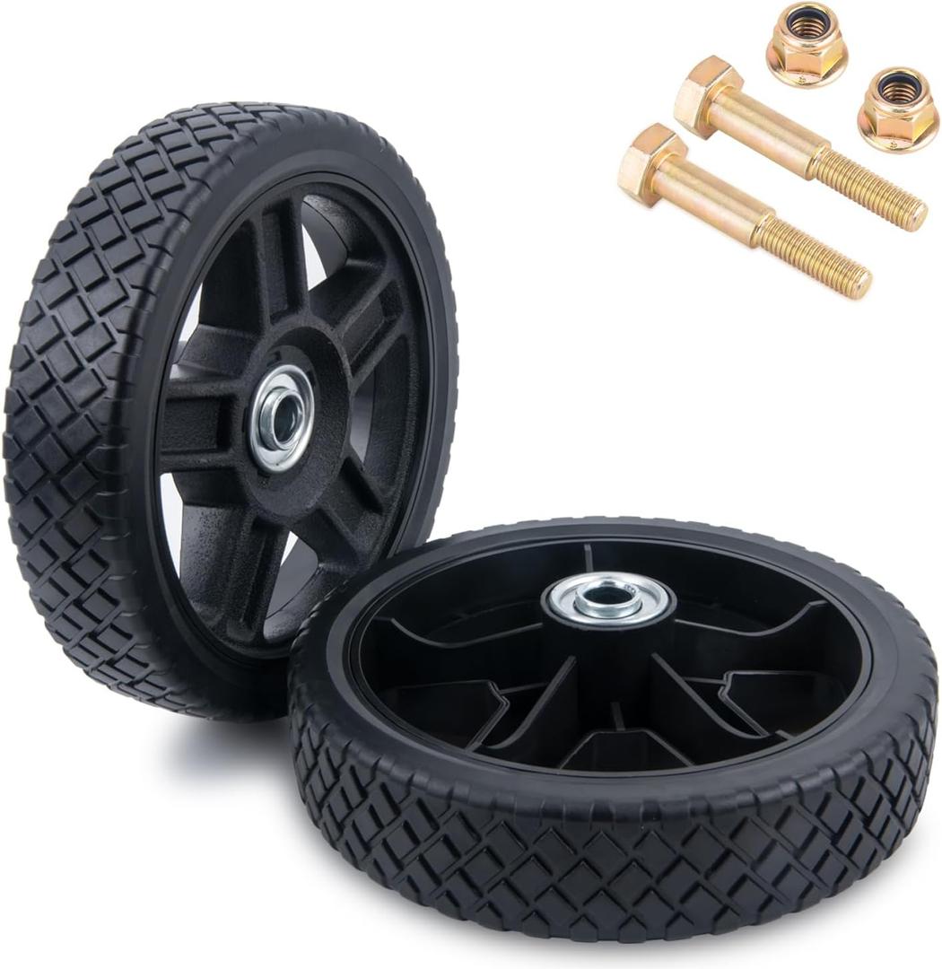 ASDFGHT 7 Inch Lawn Mower Wheels (2-pack) Fits Most Standard push Lawn Mowers, Inner and outer bearing structure - Includes Bolts, Nuts ), black