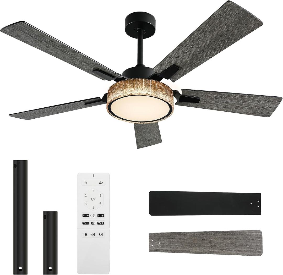 YITAHOME 52 Inch Black Chandelier Ceiling Fan with Lights