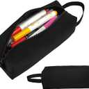 Fmeida Pencil Case Pouch - Water Resistant Pencil Pouch Portable Pencil Bag Simple Office Stationery Pouch with Handle Back to School Supplies - Black