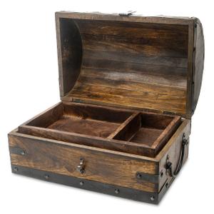 Happenings Solid Wood Treasure Chest Box, Removable Tray, Medium 12x8x8 in