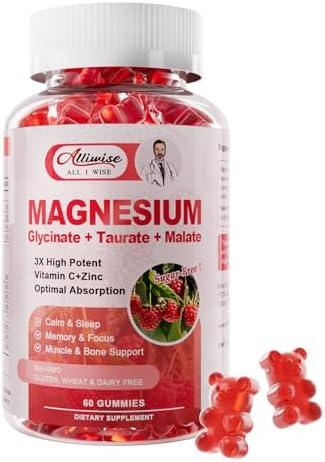 Magnesium Glycinate Gummies,Magnesium Potassium Supplement with Taurate, Malate, Vitamins D, C, B6, Calcium,Body Support,Raspberry Magnesium Gummies for Adults&Kids, Best By: 12/2026