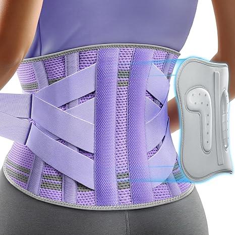 Rakiie Back Brace for Lower Back Pain Women with 9X Support System, Ergonomic Lumbar Support for Pain Relief, Breathable Mesh Design with 3D Silicone Pad for Sciatica, Sciatica,Purple Size L (Waist: 35.8"-43.7")