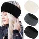 AKTVSHOW Winter Headbands for Women Ear Warmers, Women Wool Headband Fleece Lined, Cold Weather Warm Ear Muffs Thick Knitted Winter Accessories (3 Pack, White, Gray, Black)