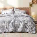Bedsure King Size Comforter Set - 7 Pieces Floral Grey Soft Bedding Sets, King Bed in a Bag with Botanical Flowers Comforter, Sheets, Pillowcases & Shams