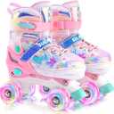 SULIFEEL Adjustable Kids Roller Skates for Boys Ages 3-5 5-8 6-12 with 4 Sizes Adjustable Light up Wheels, Best Children Gift for Beginners Indoor Outdoor Sports (Small - Little Kid, E Seashell Pink) S