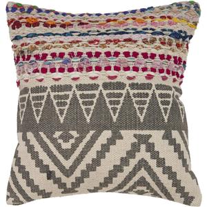 LR Home Throw Pillow, Off White/Chindi, 18×18 Inch