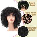 Curly Wigs for Black Women Short Curly Wig with Bangs Soft Big Bouncy Fluffy Small Curls Heat Resistant Synthetic Wig for Daily Party Use (Natural Black, 14Inch)