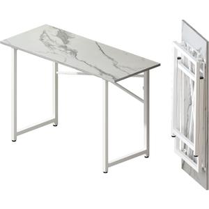 Lutown-Teen 47 inch Folding Desk No Assembly Required, Writing Gaming Computer Camping Table, Home Office Desk, White Marble