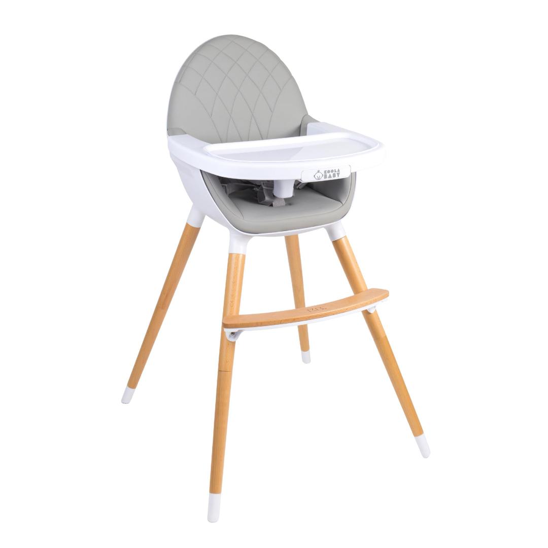 Convertible High Chair for Babies, Toddlers, Kids & Children - Wooden Highchair with Adjustable Height & Dishwasher Safe Tray - Wood Feeding & Dining Chair - Converts to Booster Seat (Grey)