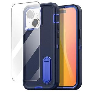 AICase Compatible with iPhone 15 Case Built-in Stand with Glass Screen Protector,Heavy Duty Drop Protection Full Body Rugged Shockproof Military Protective Tough Durable Cover_2