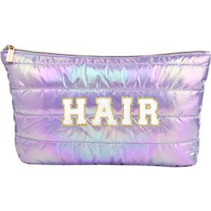 10 x Hiroyuki Iridescent Makeup Bag, 14 inches Cosmetic Bag, Large Capacity Travel Pouch (Hair, purple)