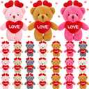 Gejoy 24 Pcs Valentines Day Gifts for Kids Mini Valentines Stuffed Animal Small Plush Keychain with Love Heart Classroom Party Favors(Bear)