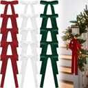 Glitinsel Red,Green,White 24 Pcs Velvet Bows Christmas Tree Ornaments Valentines Day Bows Decoration for Garland Home Coquette Wedding Decor (9 x 13 InchWidth of 1")