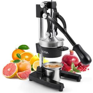 OSTBA Cast Iron Manual Juicer Hand Press, Commercial Grade Citrus Juicer, Stainless Steel Lemon squeezer for Orange, Lemon, Lime, Pomegranate with Stainless Steel Cup (Black)