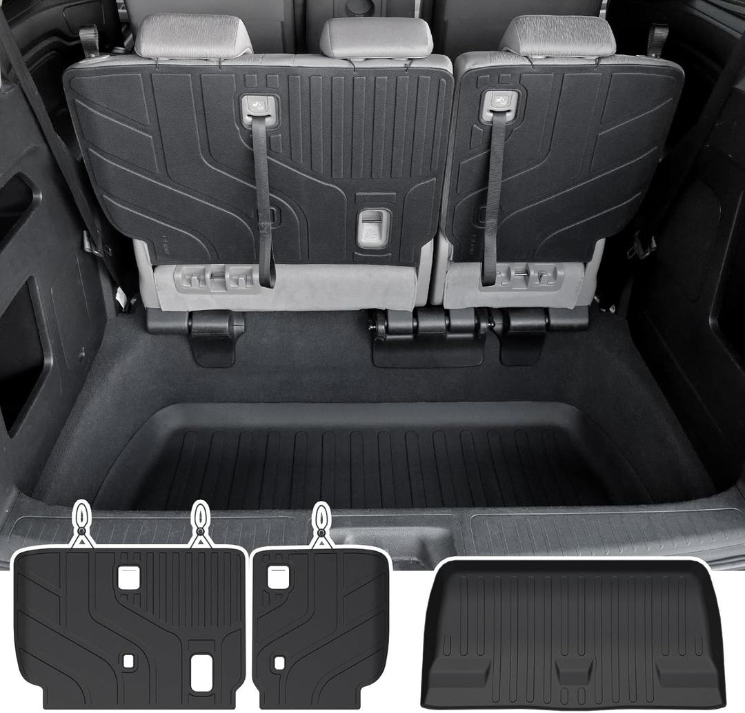 Cargo Lower Mat Backrest Mats for 2018-2026 Honda Odyssey, All Weather TPE Trunk Cargo Liner Mat Accessories(Backrest Mat for 3rd-Row & Lower Mat for Well Area)