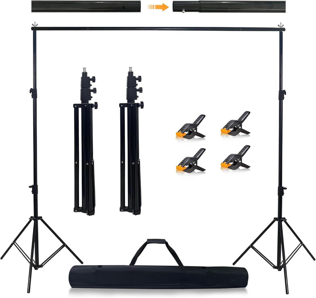 Photo Studio Backdrop Stand Support System,10'x8.5' Adjustable Backdrop Stand Kit with Backdrop Clip and Storage Tote for Portrait and Studio Photography (Black)