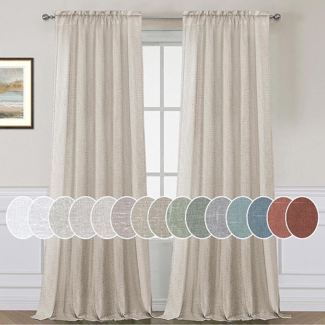 H.VERSAILTEX Natural Effect Extra Long Curtains 108 Inches Made of Linen Mixed Rich Material Rod Pocket Window Panel Drapes for Living Room/Dining Room/Bedroom Set of 2, Angora - 9 FT Tall,  52"W x 108"L
