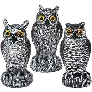 3-Pack Owl Decoys for Bird Deterrent - Weatherproof Bird Repellent Devices for Outdoor Use - Plastic Owls to Scare Birds Away and Control Garden Pests