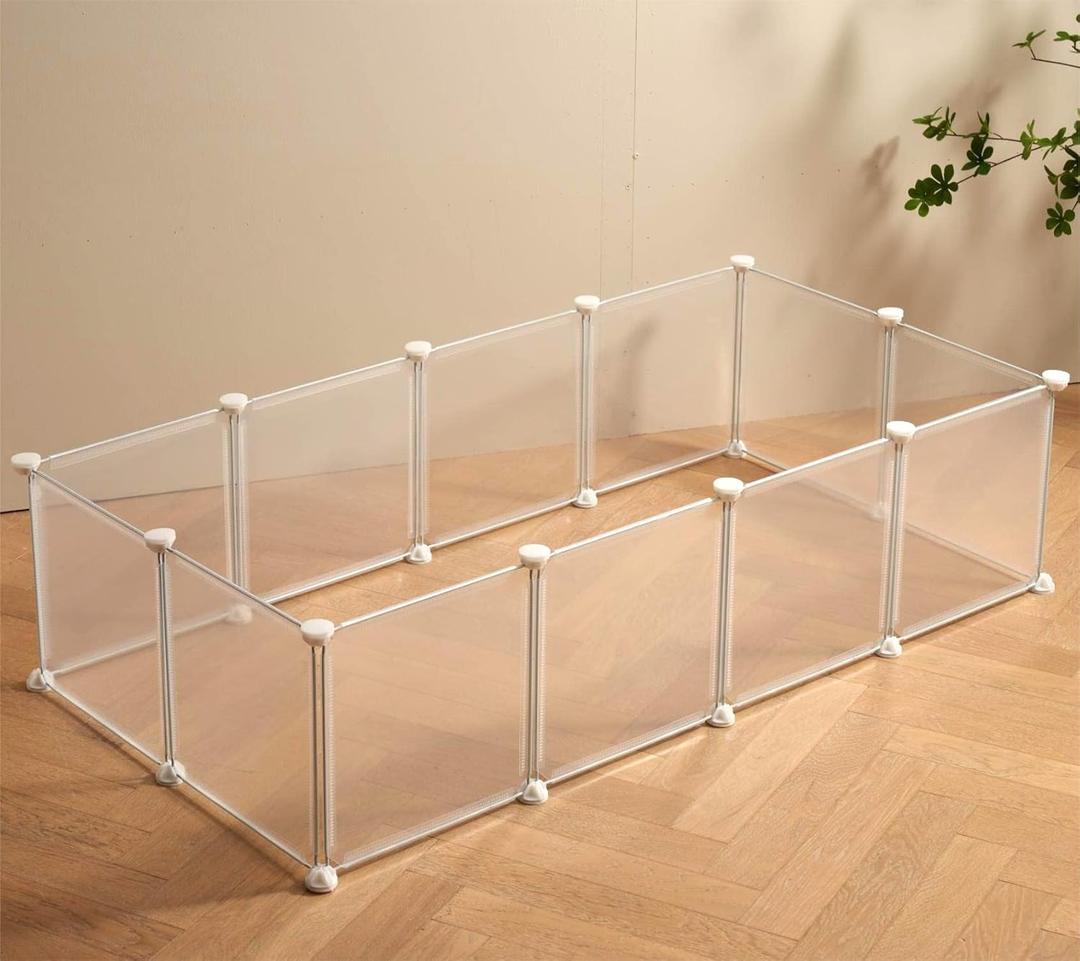Transparent Clear Small Animal Playpen, Guinea Pig Cages, Puppy Dog Playpen, Pet Playpen, Rabbit Bunny Indoor Fence Pen Enclosure, White Clear Plastic Playpen,12X12 Inch, 12Panels