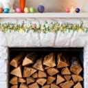 CENMORISE Easter Garland for Mantle - 6FT Faux Eucalyptus Garlands with Daisy, Pink Bloom & Egg, 20 LED Lights, Battery Operated Auto Timer, Flexible for Indoor Outdoor Spring Home Decor