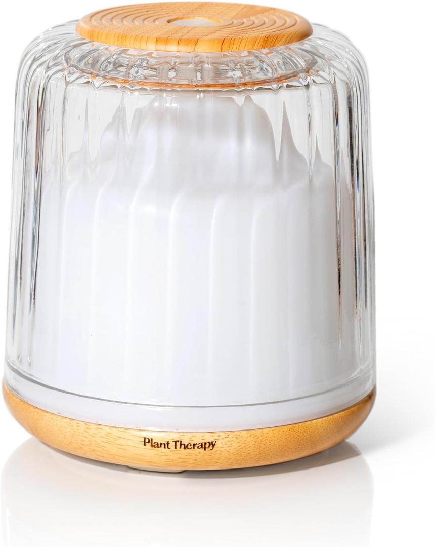 Plant Therapy Serenity Glass Diffuser, Elegant Glass Cover, Intermittent & Continuous Mist, Multiple Light Settings, Essential Oil Diffuser, 250 Square Feet Coverage