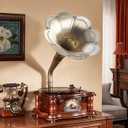 Artisam Vintage Gramophone Record Player, Retro Turntable Record Players, Wooden Phonograph Vinyl Music Player,Decorative Gramophone Player with USB Play & Remote Control for Home/Christmas/Party