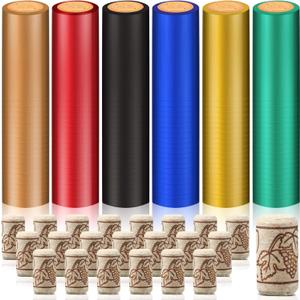 Jetec 240 Pcs Wine Bottle Corks and Seals 120 Count Natural Straight Corks and 120 Pcs 6 Color Heat Shrink Capsules, Seals and Stoppers for Wine Bottles Ornament Making Arts Crafts