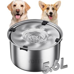 Dog Water Bowl 1.5Gal Stainless Steel No Spill Water Bowl for Dogs, 5.6L Large Capacity Spill Proof Slow Drinking Dog Water Feeder with Anti-Slip for Medium Large Messy Drinkers