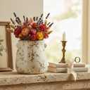 Xiaan Jiaju Ceramic Vases for Centerpieces, Shabby Chic Vase & Flower Pot with Drainage, Country Chic Decor for Office Room Garden Balcony Mantel Fireplace Table & Shelf, Red Floral