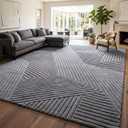 8x10 Grey Area Rugs for Living Room, Modern Geometric Washable Rug
