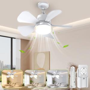 Socket Fan Light, 2 In 1 Ceiling Fans with Lights and Remote, 3 Colors 3000K-6000K Dimmable Light Bulb, Socket Breeze Ceiling Fan Easy Screw in E26/E27 Light Base for Bedroom, Indoor, Kitchen 