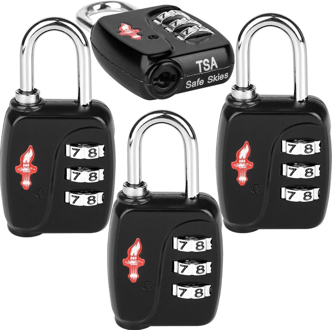 TSA Locks 4-Pack - Ultra Lightweight Travel & Gym Combo Locks (54g Each!), TSA Approved Secure Luggage Locks for Suitcases, School Backpacks, Lockers - 3-Digit Code, 2.36in Compact Design