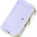 CONTACTS Full Grain Goat Leather Kiss Lock Wallet for Women Vintage Clutch Wallet with Rfid Blocking Zipper Coin Purse (Purple)