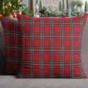 4TH Emotion Set of 2 Christmas Scottish Tartan Plaid Throw Pillow Covers Cushion Case Polyester for Farmhouse Home Decor Red and Green, 16 x 16 Inches