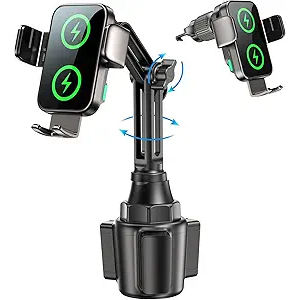 Dual Coil 15W Cup Phone Holder Mount,Wireless Car Charger Auto-Clamping Fast Charging Vent Phone Holders for Your Car for iPhone 17/16/15,Samsung Flip S25 S24 S23 S22 Ultra