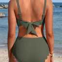 Charmo Womens One Shoulder Bikini Sets High Waisted Tummy Control Bathing Suits Ribbed Scalloped Two Piece Swimsuit 2026 (Green, M)