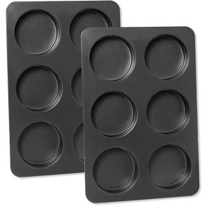 2 Pcs English Muffin Pans, 3.6 Inch Non-Stick 6 Cup Straight Side Cupcake Pan, Hamburger Bun Pan for Home/Kitchen Baking - Grey Black