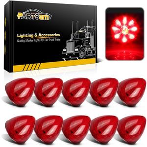 Partsam 10Pcs 2 Inch Round Beehive Cone Led Side Marker Clearance Lights Red 9 Diodes for Trailer Trucks ATV Motorcycle Replacement for Peterbilt Kenworth Freightliner