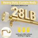 Gold Curtain Rod for Large Window, Decorative Mosaic Floral Finial